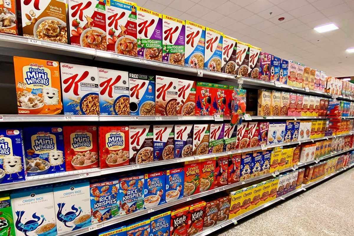 Kelloggs Cereal aisle in Publix, grocery store, Florida. (Lindsey Nicholson/UCG/Universal Images Group via Getty Images)