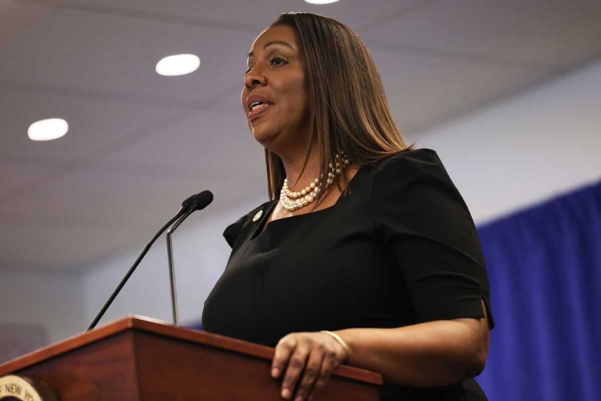 Attorney General Letitia James speaks during a press conference following a verdict against former U.S. President Donald Trump in a civil fraud trial on February 16, 2024 in New York City.  (Michael M. Santiago/Getty Images)