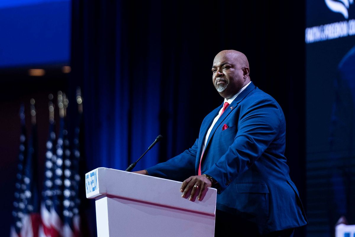 Lieutenant Governor of North Carolina Mark Robinson delivers remarks at the Faith and Freedom Road to Majority event at the Washington Hilton in Washington, D.C., on Friday, June 23, 2023. (Sarah Silbiger for The Washington Post via Getty Images)