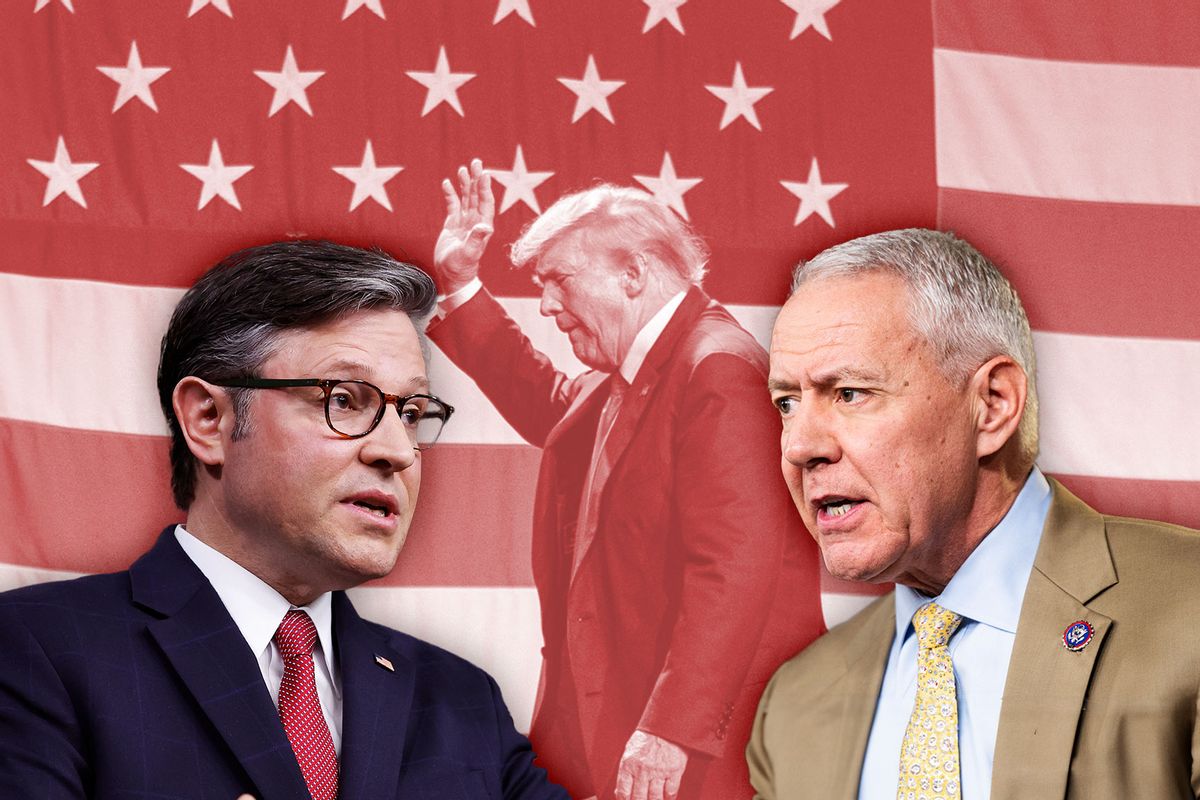 U.S. Speaker of the House Mike Johnson (R-LA), Rep. Ken Buck (R-CO) and Donald Trump (Photo illustration by Salon/Getty Images)