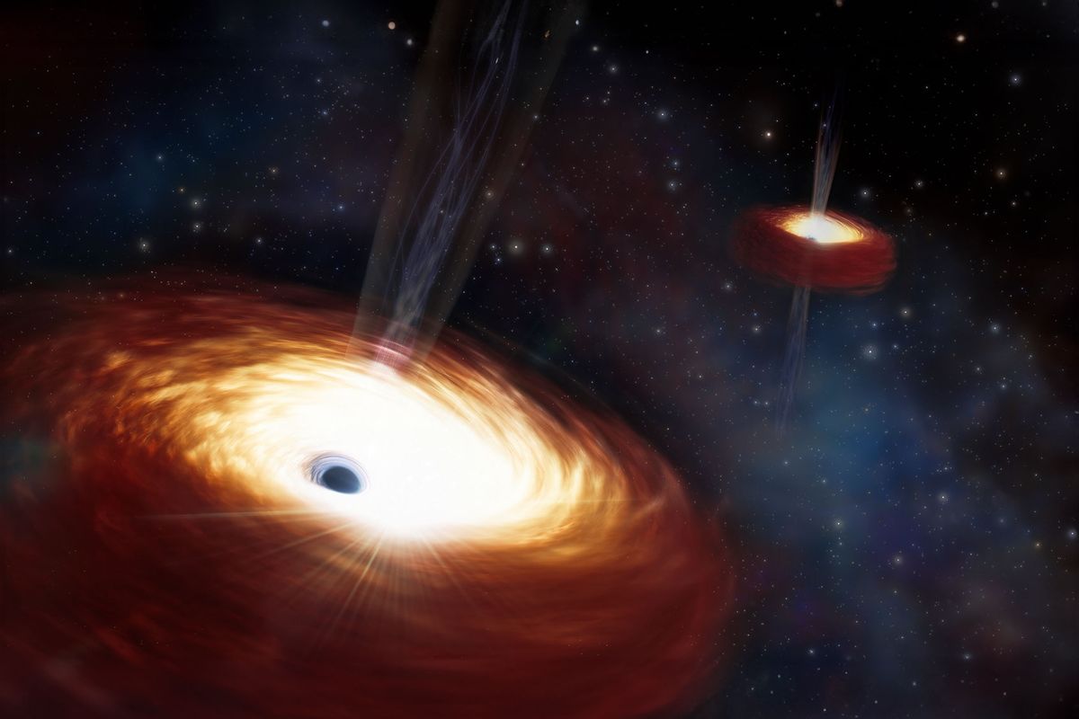 Artist’s Impression of Heaviest Supermassive Binary Black Hole (NOIRLab/NSF/AURA/J. daSilva/M. Zamani)