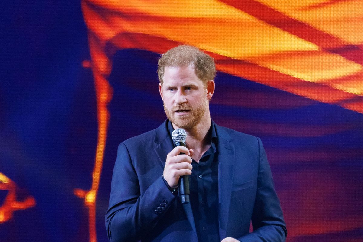 Prince Harry, Duke of Sussex speaks on stage during the closing ceremony of the Invictus Games Düsseldorf 2023 at Merkur Spiel-Arena on September 16, 2023 in Duesseldorf, Germany. (Joshua Sammer/Getty Images)