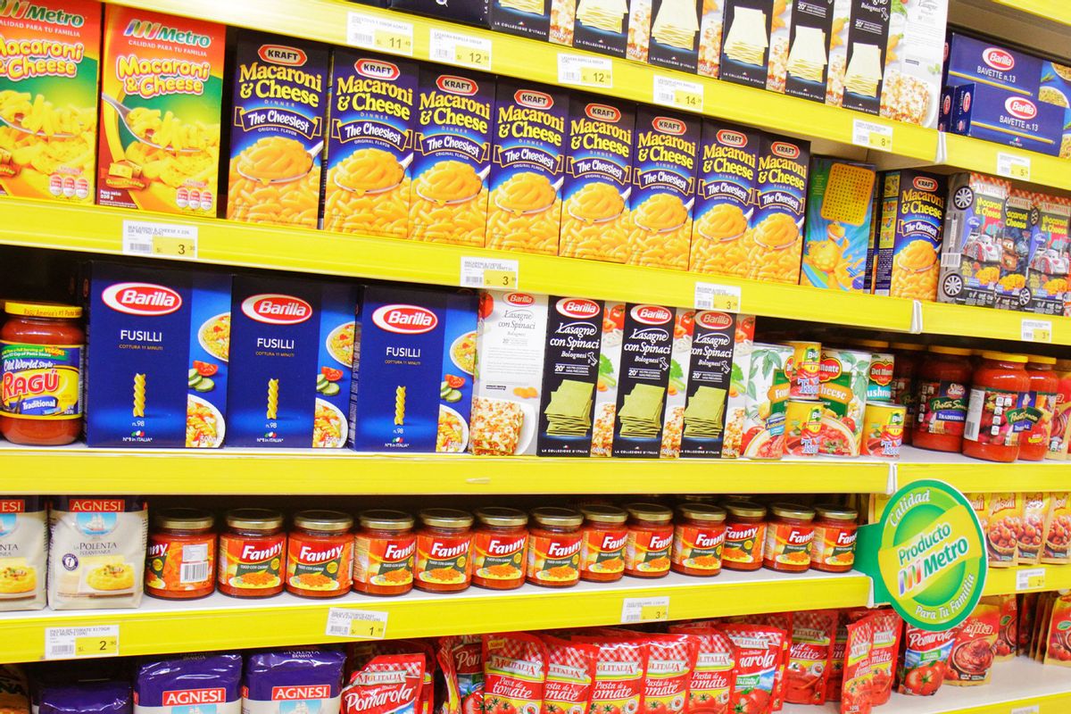 Shelves of pasta and Mac & cheese (Jeffrey Greenberg/Universal Images Group via Getty Images)