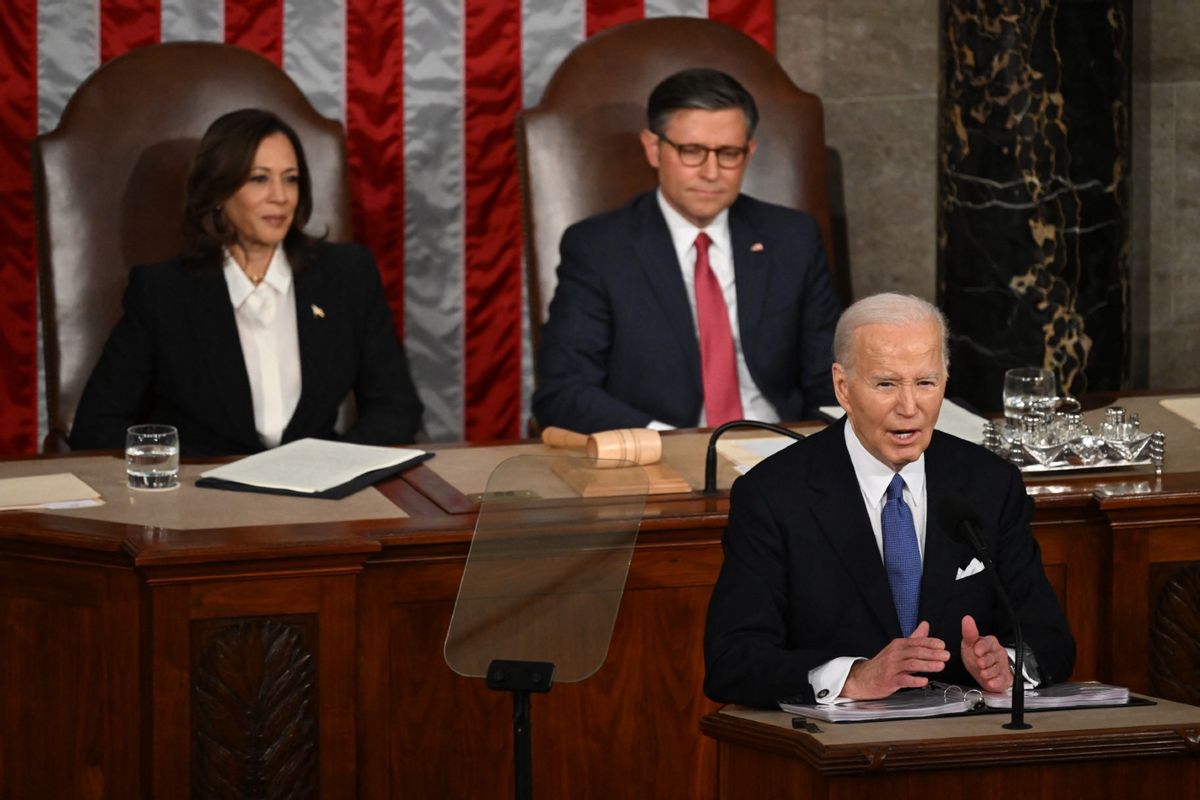 President Joe Biden delivers the State of the Union address in the House Chamber of the U.S. Capitol in Washington, DC, on March 7, 2024.  ( SAUL LOEB/AFP via Getty Images)