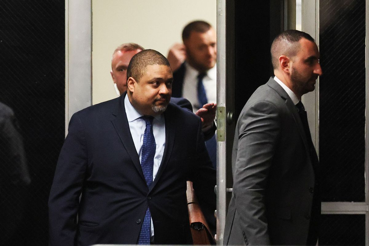 Manhattan District Attorney Alvin Bragg walks in the hallway during a pre-trial hearing for former president Donald Trump at Criminal Court on March 25, 2024 in New York City. (Brendan McDermid-Pool/Getty Images)