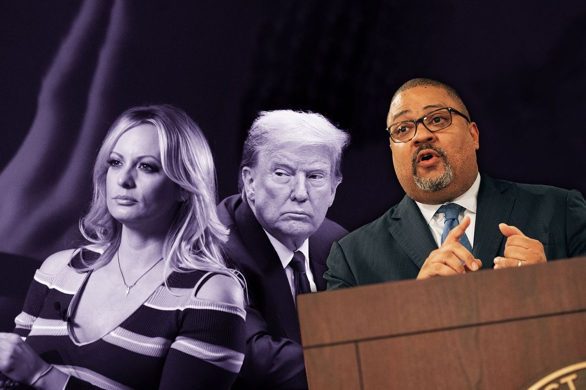 Donald Trump, Stormy Daniels and Alvin Bragg (Photo illustration by Salon/Getty Images)