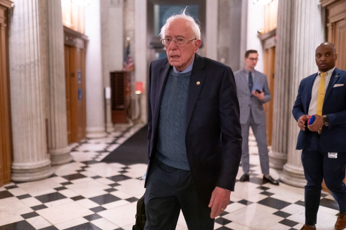 U.S. Sen. Bernie Sanders (R) (I-VT) walks toward the Senate Chambers on March 23, 2024 in Washington, DC.  (Nathan Howard/Getty Images)