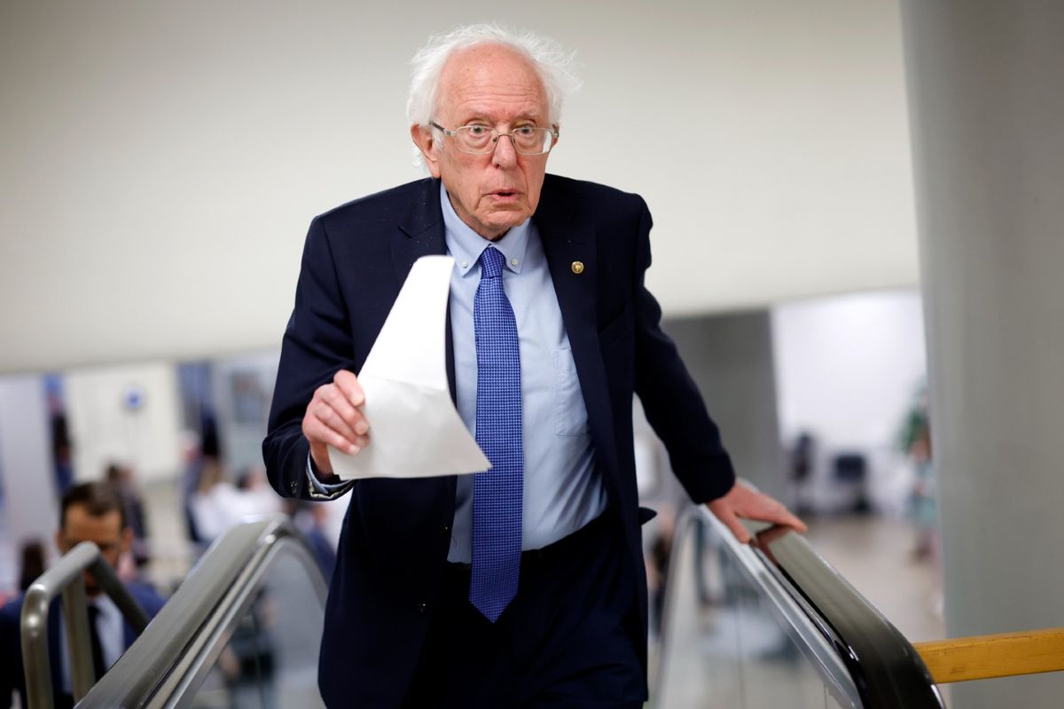 Sen. Bernie Sanders (I-VT) walks to the Senate chamber at the U.S. Capitol on April 23, 2024 in Washington, DC.  (Kevin Dietsch/Getty Images)