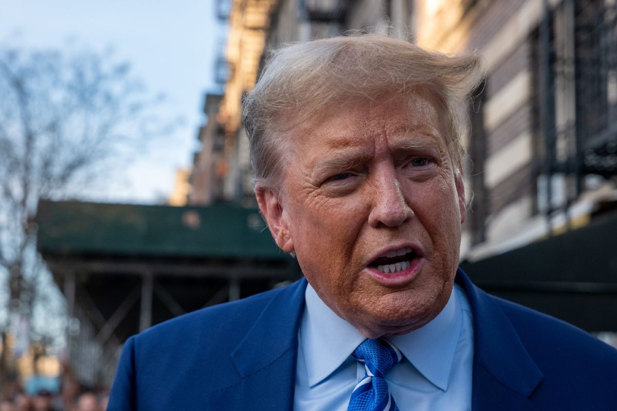 Former president Donald Trump visits a bodega in upper Manhattan where a worker was assaulted by a man in 2022 and ended up killing him in an ensuing fight on April 16, 2024 in New York City.  (Spencer Platt/Getty Images)