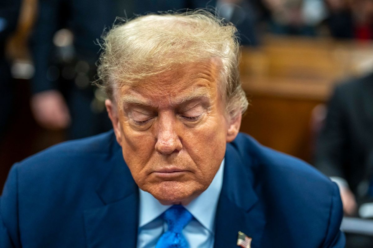 Former U.S. President Donald Trump appears in court during his trial for allegedly covering up hush money payments at Manhattan Criminal Court on April 26, 2024 in New York City. (Mark Peterson-Pool/Getty Images)