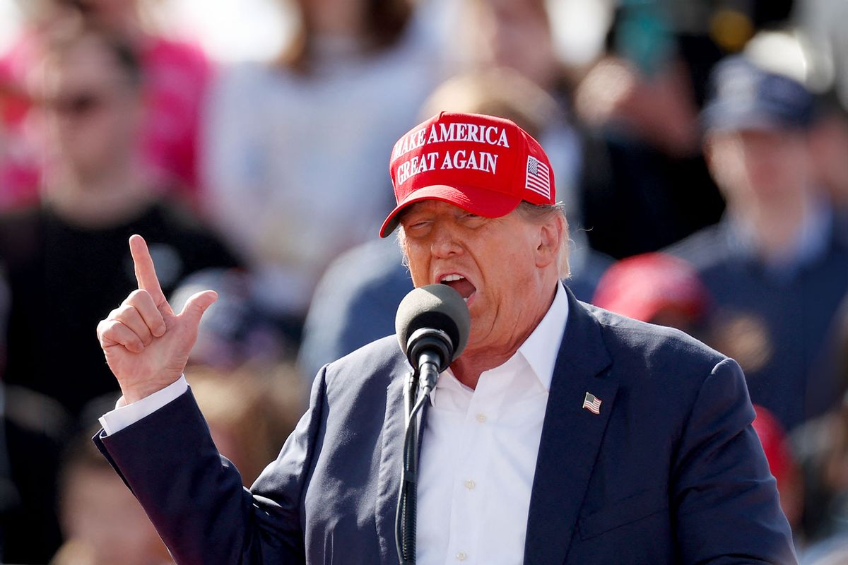 Former US President and Republican presidential candidate Donald Trump speaks during a Buckeye Values PAC Rally in Vandalia, Ohio, on March 16, 2024. (KAMIL KRZACZYNSKI/AFP via Getty Images)