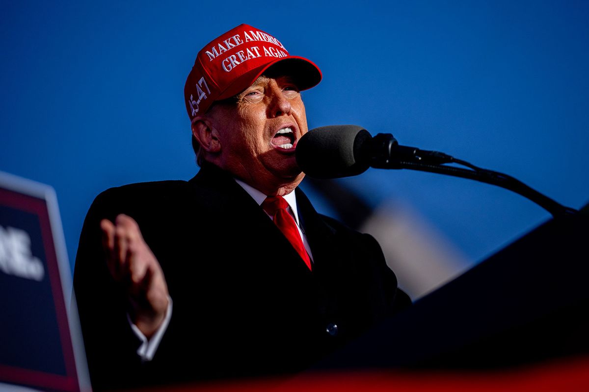 Republican presidential candidate, former President Donald Trump speaks at a rally outside Schnecksville Fire Hall on April 13, 2024 in Schnecksville, Pennsylvania. (Andrew Harnik/Getty Images)