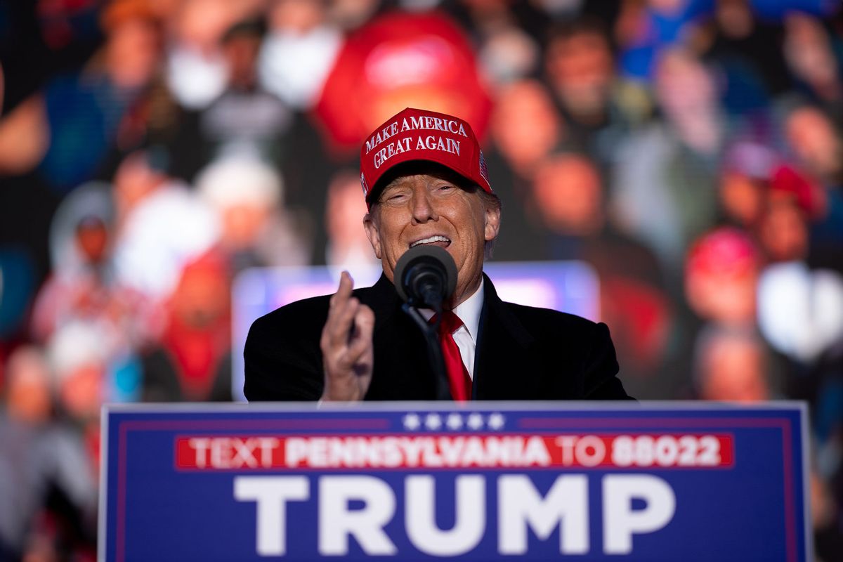 Republican presidential candidate, former President Donald Trump speaks at a rally outside Schnecksville Fire Hall on April 13, 2024 in Schnecksville, Pennsylvania. (Andrew Harnik/Getty Images)