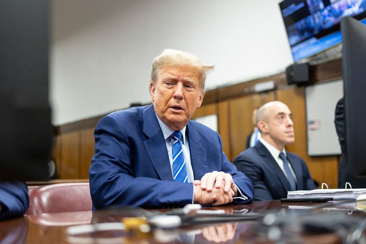 Former U.S. President Donald Trump sits in the courtroom as he awaits the start of the second day of his criminal trial at Manhattan Criminal Court on April 16, 2024 in New York City. (Justin Lane-Pool/Getty Images)