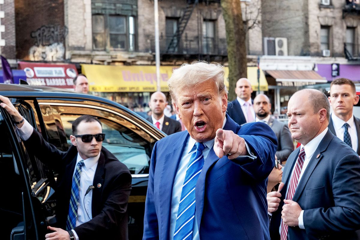 Former President Donald Trump visits a bodega in the Harlem neighborhood of upper Manhattan  on April 16, 2024 in New York City, after spending a second day in court where he faces 34 felony counts of falsifying business records in the first of his criminal cases to go to trial. (Spencer Platt/Getty Images)