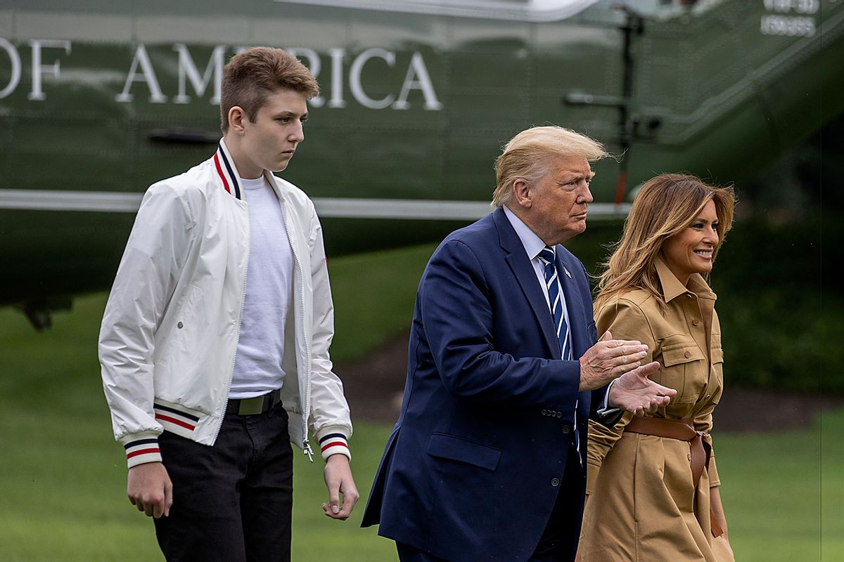 Barron Trump, US President Donald Trump and First lady Melania Trump walk on the South Lawn of the White House on August 16, 2020 in Washington, DC. (Tasos Katopodis/Getty Images)