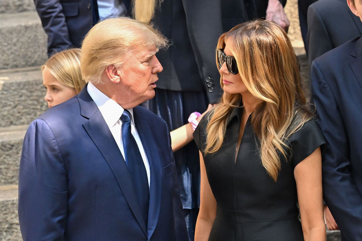 Former U.S. President Donald Trump and former U.S. First Lady Melania Trump are seen at the funeral of Ivana Trump on July 20, 2022 in New York City. (James Devaney/GC Images/Getty Images)