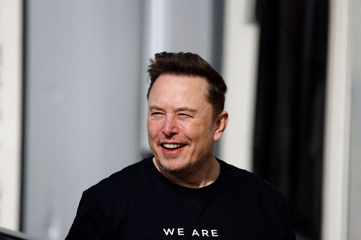 X/Twitter and Tesla CEO Elon Musk during a visit at the Tesla electric car plant in Gruenheide near Berlin, eastern Germany, on March 13, 2024. (ODD ANDERSEN/AFP via Getty Images)