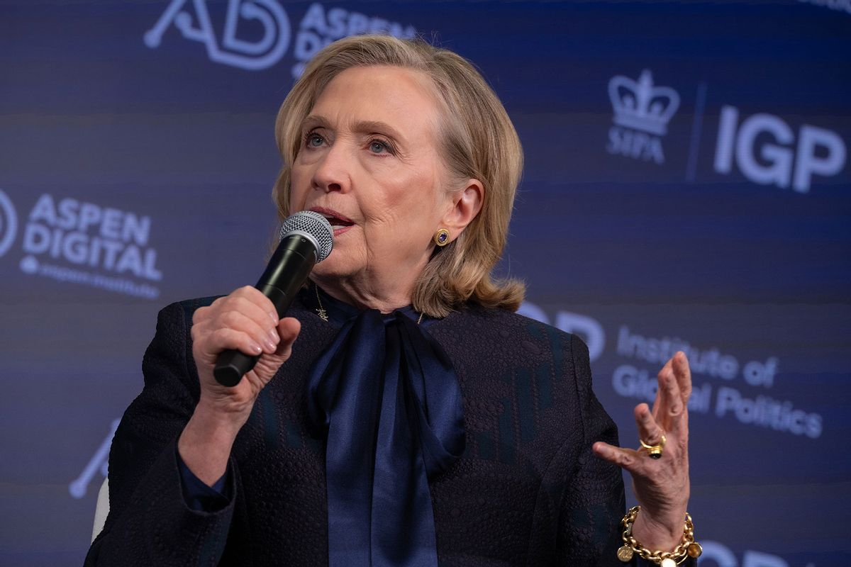 Former Secretary of State Hillary Rodham Clinton speaks during AI's Impact on the 2024 Global Elections Livestream at Columbia University’s School of International and Public Affairs on March 28, 2024 in New York City. (Shahar Azran/Getty Images)