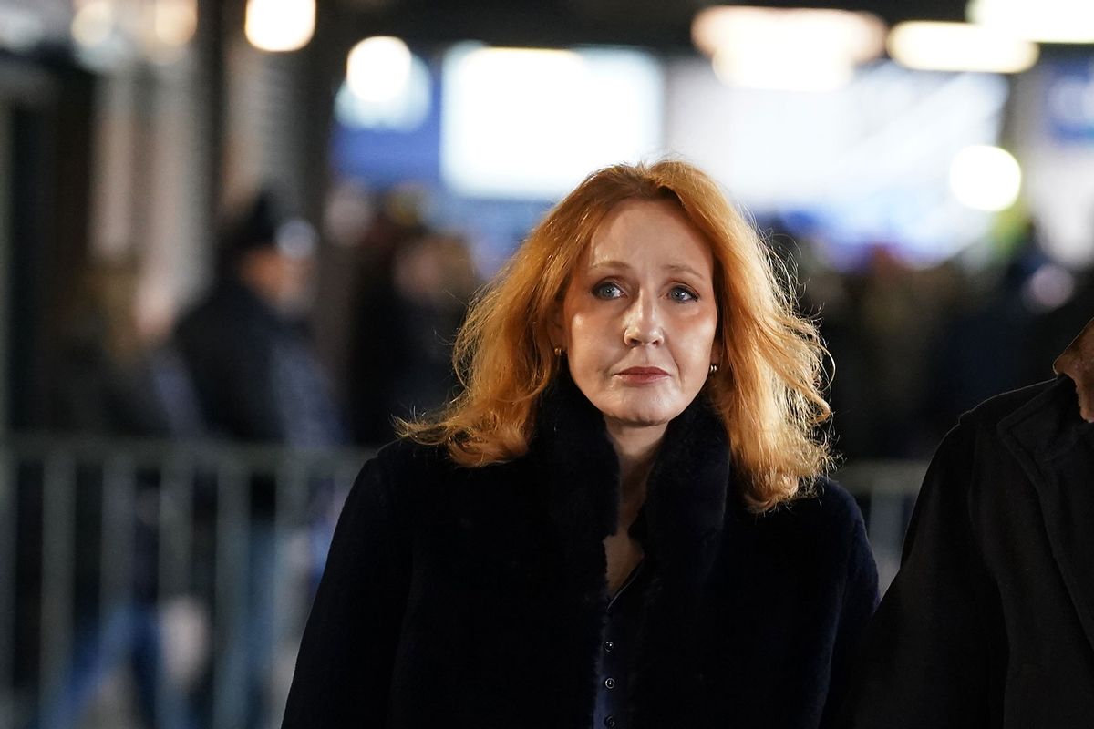 J. K. Rowling arrives for the Guinness Six Nations match at the Scottish Gas Murrayfield Stadium, Edinburgh. Picture date: Saturday February 24, 2024. (Andrew Milligan/PA Images via Getty Images)