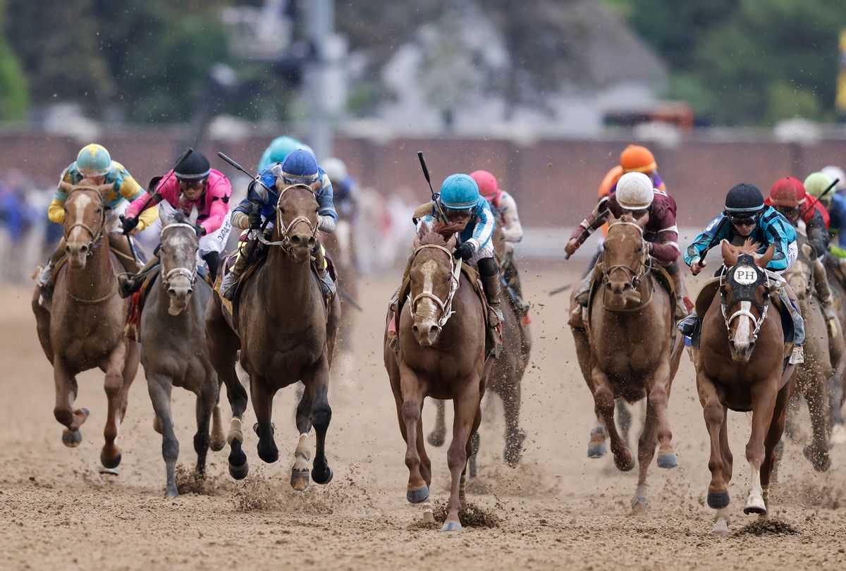 Jockey Javier Castellano rides Mage #8 to a win in the 149th running of the Kentucky Derby at Churchill Downs on May 06, 2023 in Louisville, Kentucky (Joe Robbins/Icon Sportswire via Getty Images)