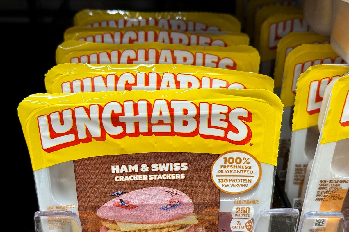 Packages of Lunchables are displayed on a shelf at a Safeway store on April 10, 2024 in San Anselmo, California. (Justin Sullivan/Getty Images)