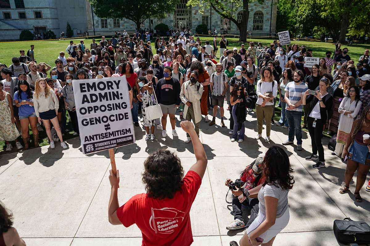Pro-Palestinian students demonstrate on the campus of Emory University on April 25, 2024, in Atlanta, Georgia. (ELIJAH NOUVELAGE/AFP via Getty Images)