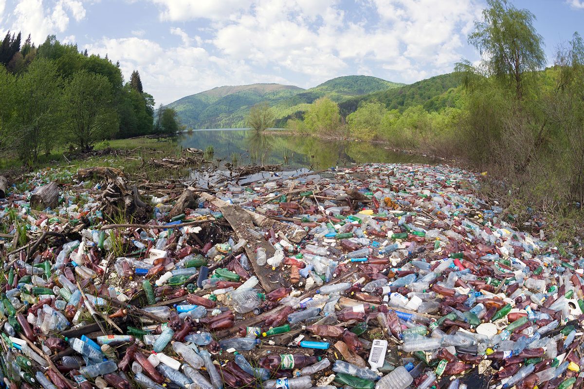 Pollution of household waste of clean mountain rivers in the Carpathians is a huge problem for people. (Getty Images/panaramka)