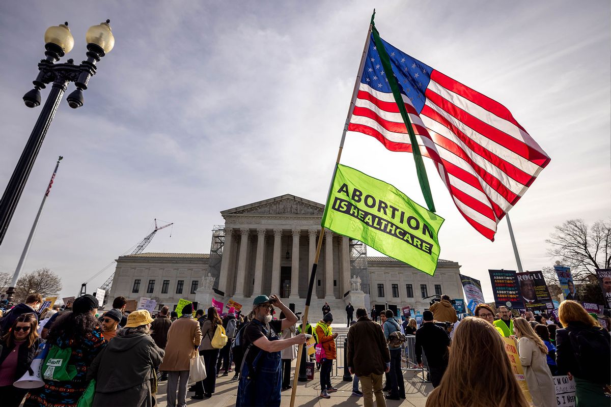 Demonstrators protest and argue outside the U.S. Supreme Court, March 26, 2024. (Michael Nigro/Pacific Press/LightRocket via Getty Images)