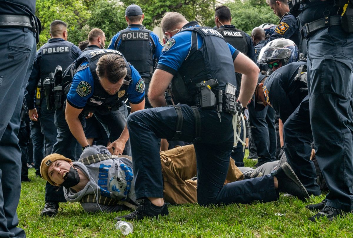 A student is arrested during a pro-Palestine demonstration at the The University of Texas at Austin on April 24, 2024 in Austin, Texas. Students walked out of class and gathered in protest during a pro-Palestine demonstration. (Brandon Bell/Getty Images)