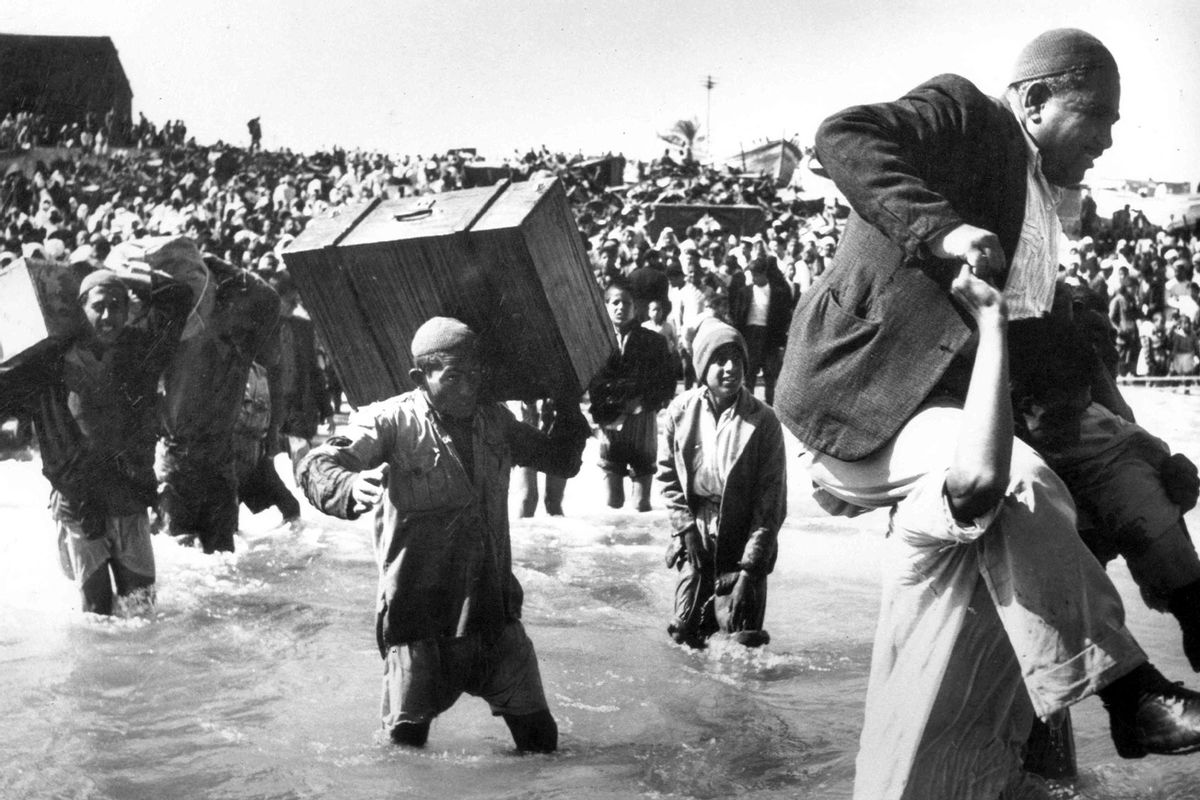 The 1948 Palestinian exodus, known in Arabic as the Nakba, occurred when more than 700,000 Palestinian Arabs fled or were expelled from their homes during the 1947-1948 civil war in Palestine and the 1948 Arab-Israeli War. (Pictures From History/Universal Images Group via Getty Images)