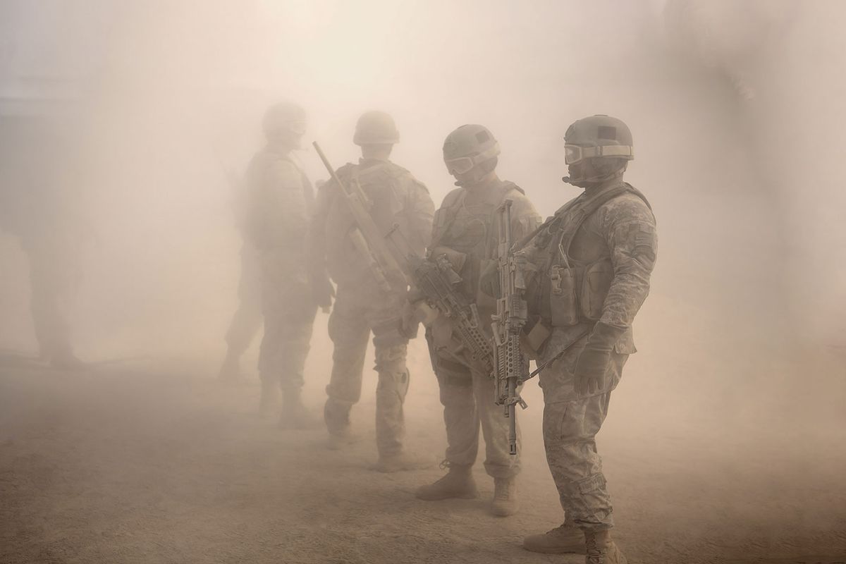 Training for American soldiers simulating desert conditions 05/14/2020. (Keith Bernstein/Getty Images)
