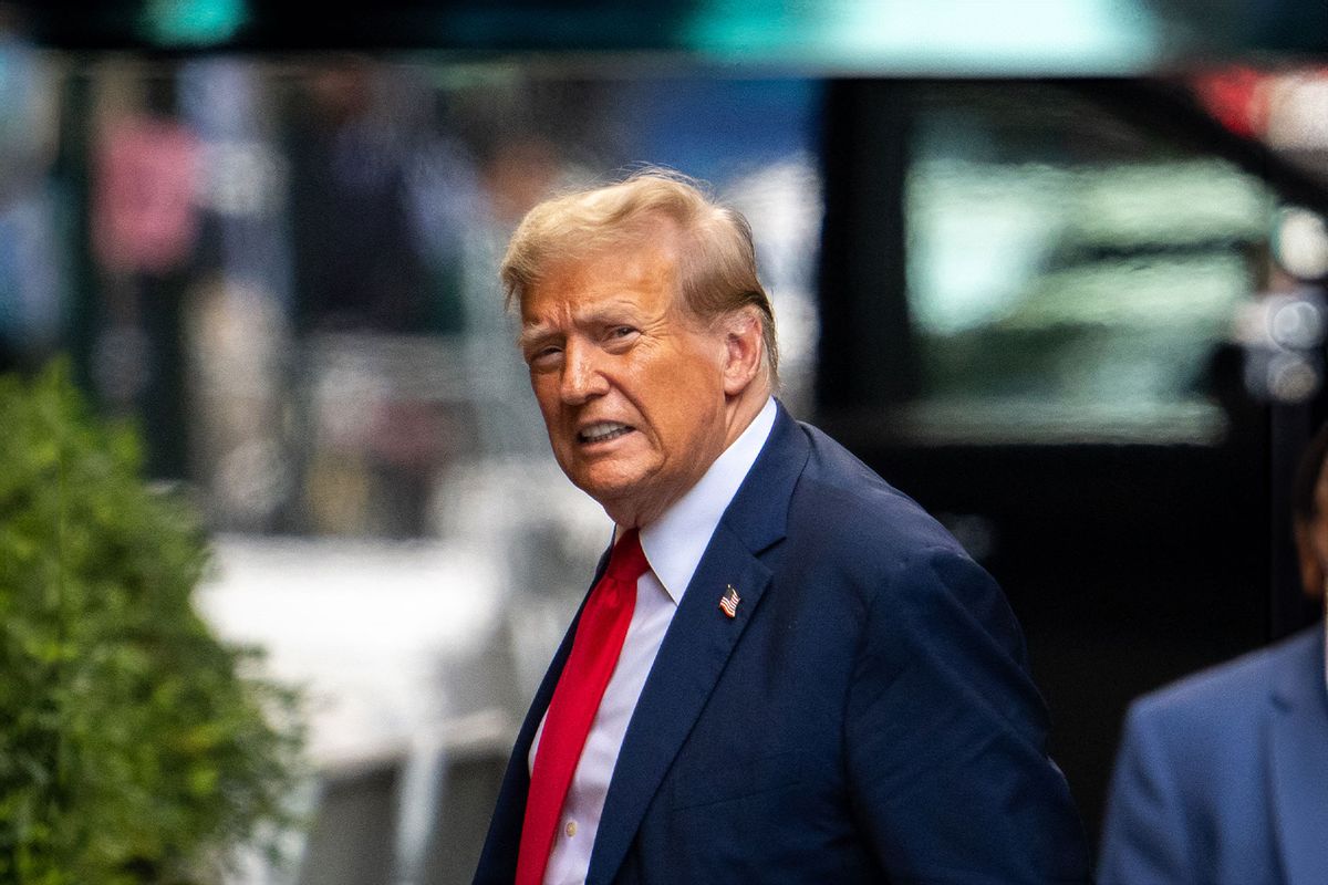 Former US President Donald Trump arrives back to Trump Tower after the first day of his trial in New York City on April 15, 2024. (ADAM GRAY/AFP via Getty Images)