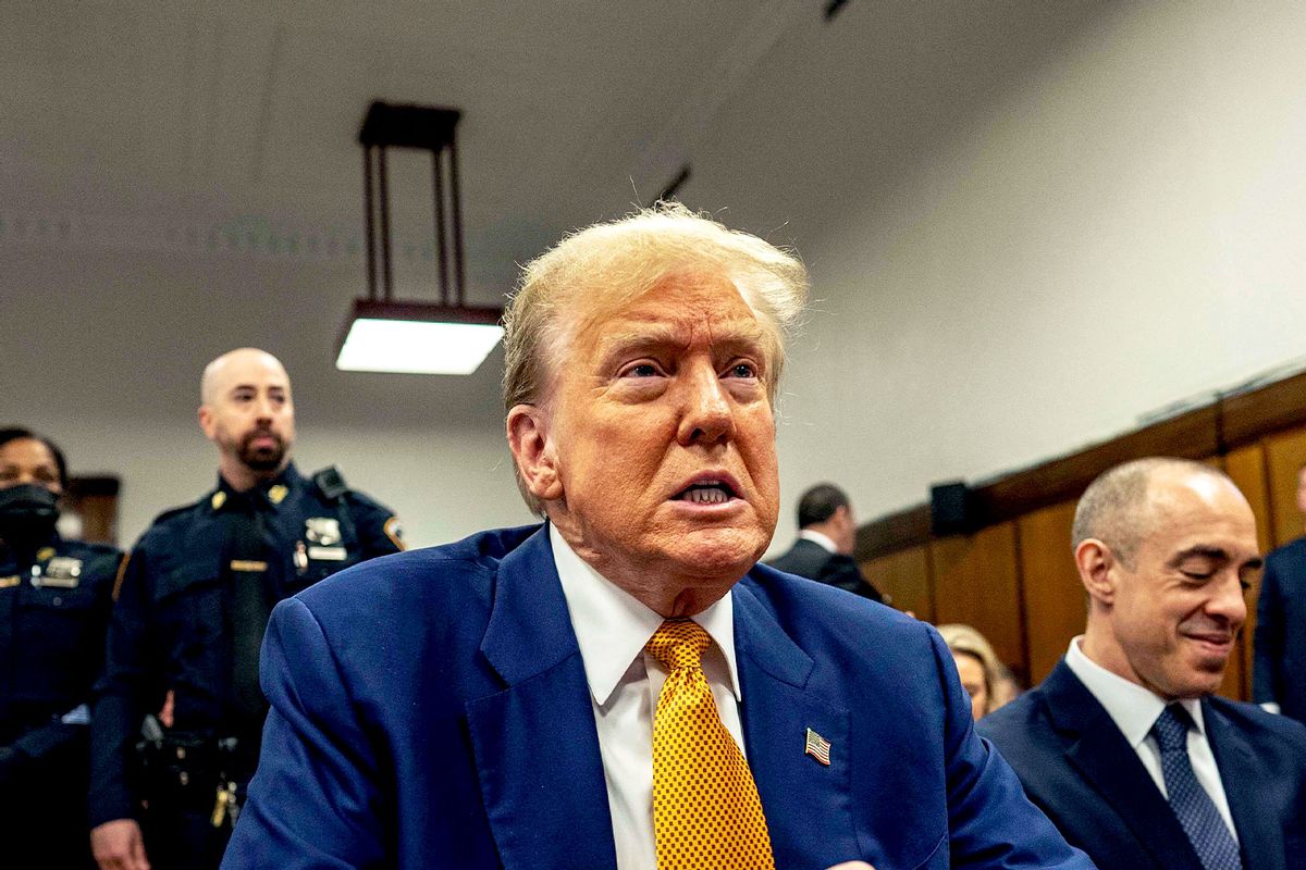 Former U.S. President Donald Trump attends his trial for allegedly covering up hush money payments at Manhattan Criminal Court on May 2, 2024 in New York City. (Mark Peterson-Pool/Getty Images)