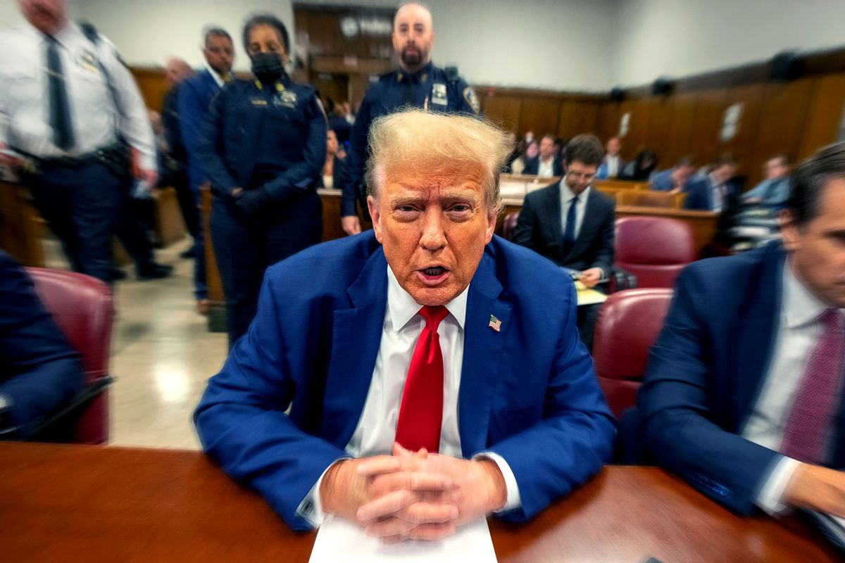 Former U.S. President Donald Trump appears in court during his trial for allegedly covering up hush money payments at Manhattan Criminal Court on May 6, 2024 in New York City. (Steven Hirsch-Pool/Getty Images)