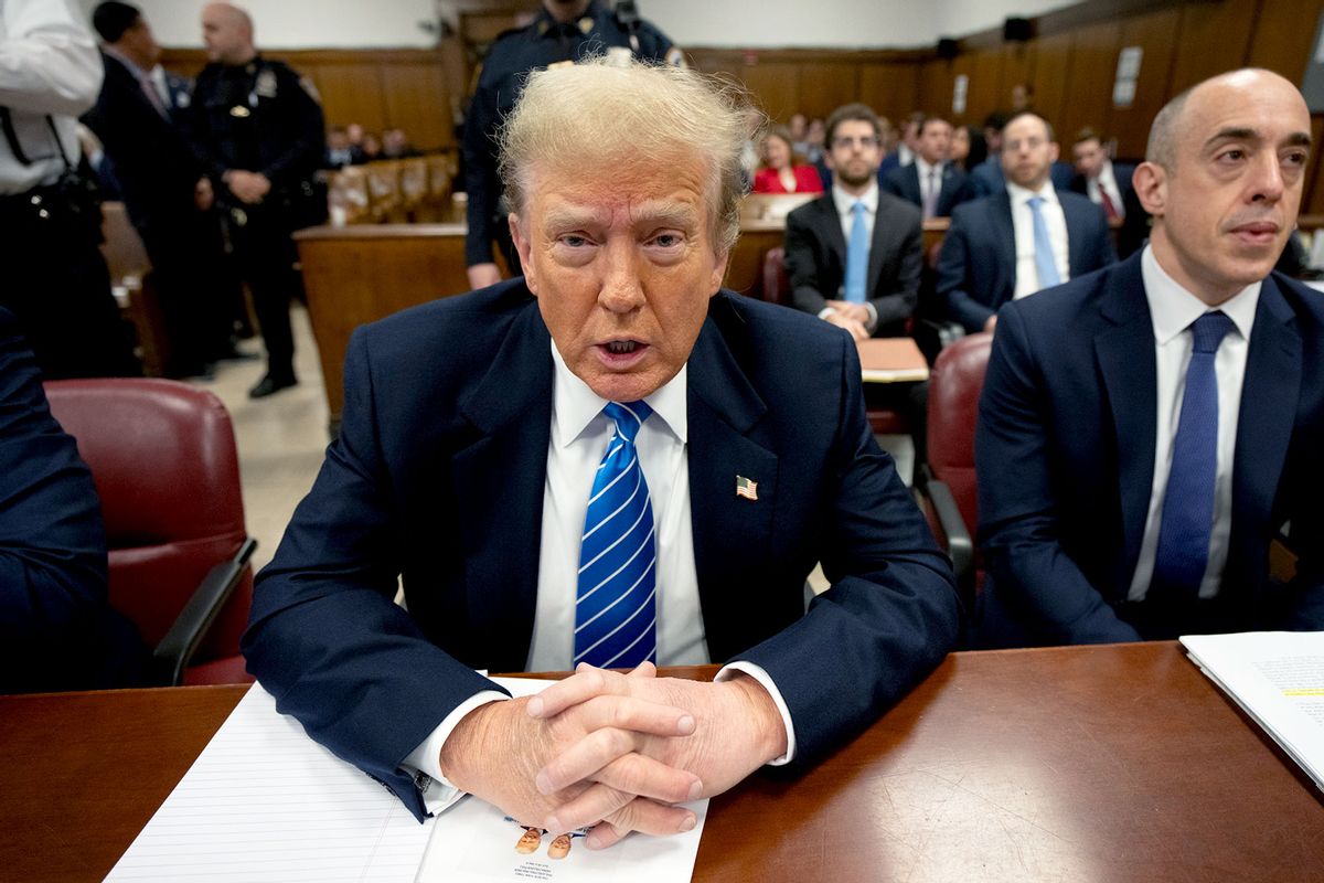 Former U.S. President Donald Trump and attorney Emil Bove attend his trial for allegedly covering up hush money payments at Manhattan Criminal Court on May 13, 2024 in New York City. (Steven Hirsch-Pool/Getty Images)