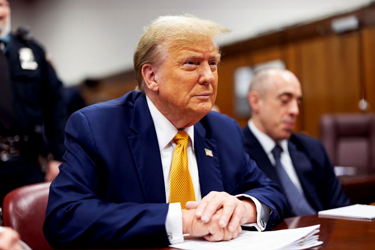 Former US President Donald Trump attends his trial for allegedly covering up hush money payments linked to extramarital affairs, at Manhattan Criminal Court in New York City, on May 14, 2024. (JUSTIN LANE/POOL/AFP via Getty Images)