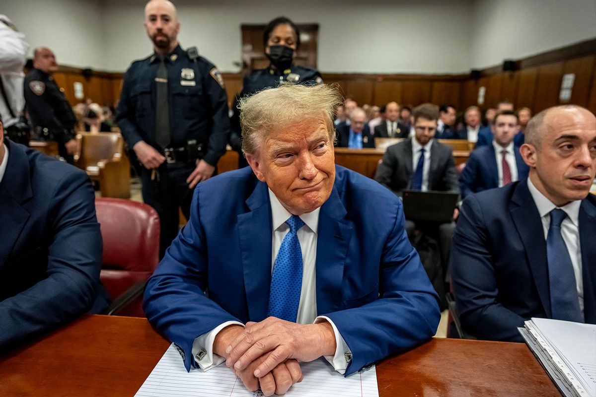 Former U.S. President Donald Trump and attorney Emil Bove attend his trial for allegedly covering up hush money payments at Manhattan Criminal Court on May 20, 2024 in New York City. (Mark Peterson-Pool/Getty Images)