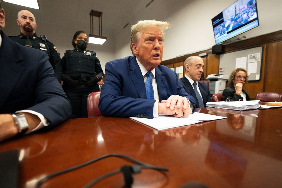 Former U.S. President Donald Trump appears in court during his trial for allegedly covering up hush money payments at Manhattan Criminal Court on May 20, 2024 in New York City. (Steven Hirsch-Pool/Getty Images)