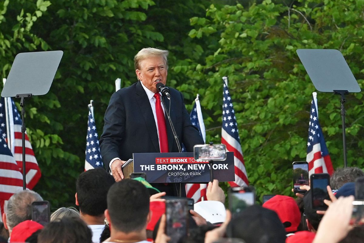 Donald Trump is seen at a rally in support of his 2024 presidential campaign at Crotona Park on May 23, 2024 in the Bronx borough of New York City. (Andrea Renault/Star Max/GC Images/Getty Images)