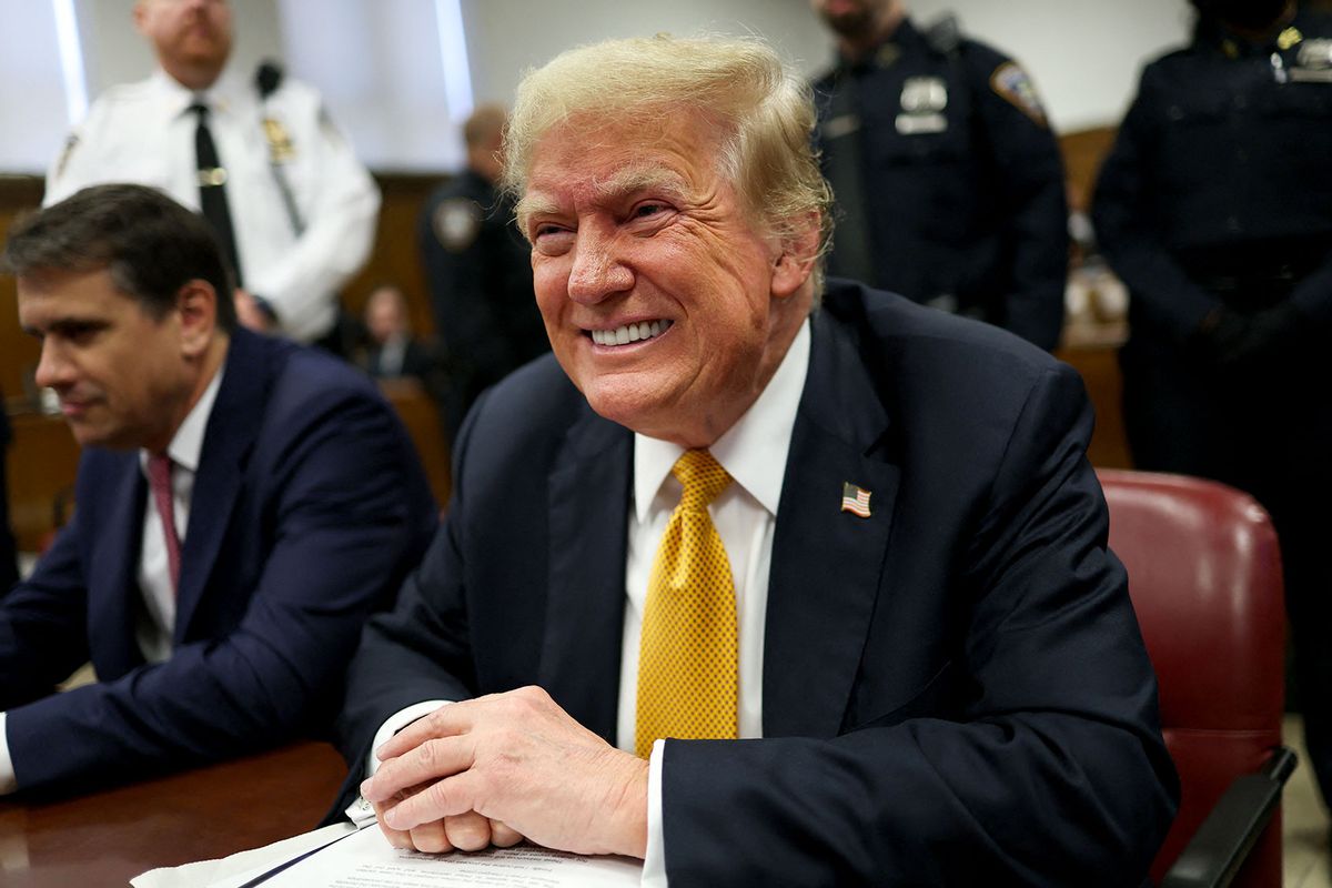 Former US President and Republican presidential candidate Donald Trump awaits the start of proceedings in his criminal trial at Manhattan Criminal Court in New York City, on May 29, 2024. (CHARLY TRIBALLEAU/POOL/AFP via Getty Images)