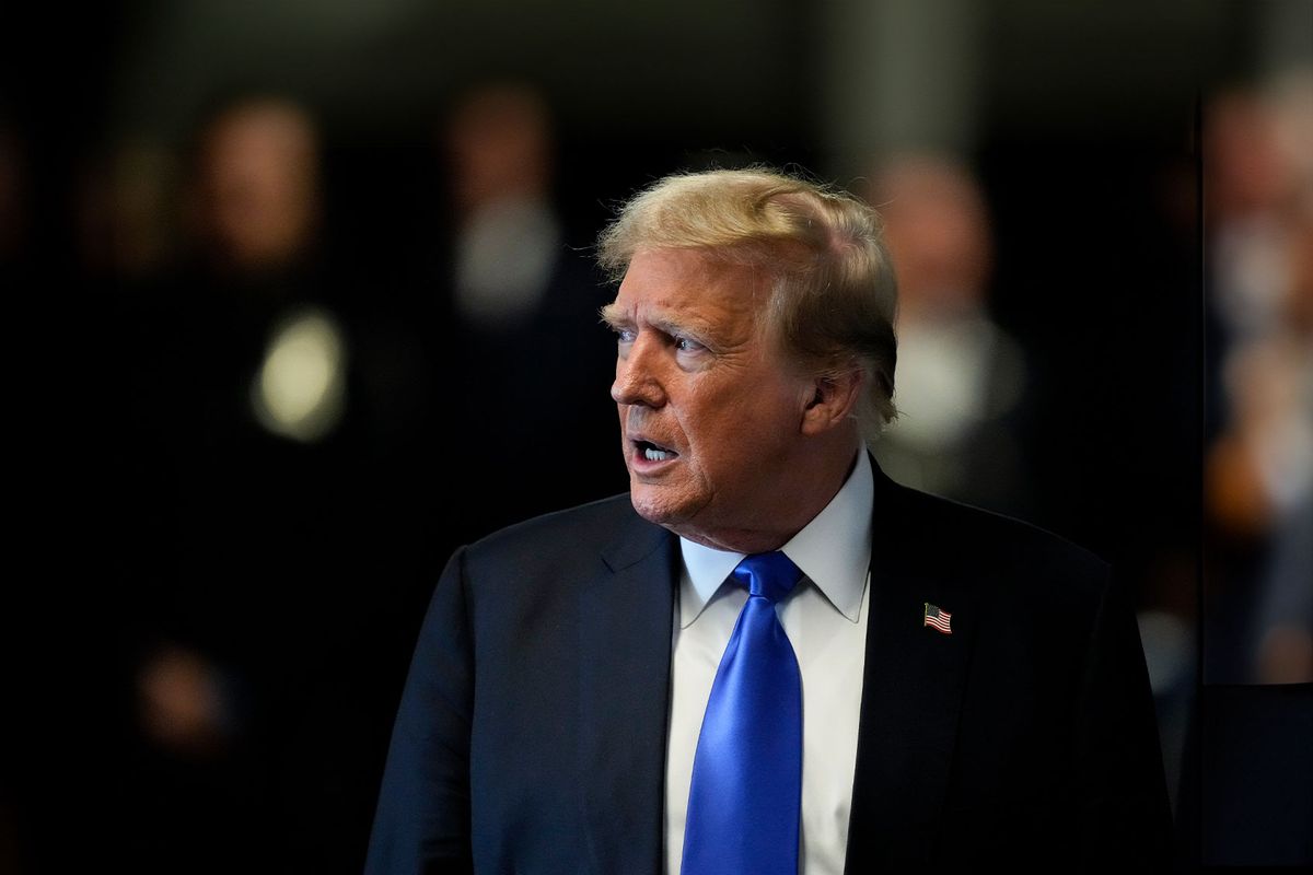 Former U.S. President Donald Trump speaks to the media as he arrives for his hush money trial at Manhattan Criminal Court on May 30, 2024 in New York City. (Seth Wenig-Pool/Getty Images)