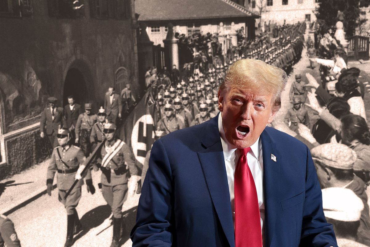 Donald Trump | Townspeople give the Nazi salute as German police march through Imst, Austria after the Anschluss of March 1938. (Photo illustration by Salon/Getty Images)