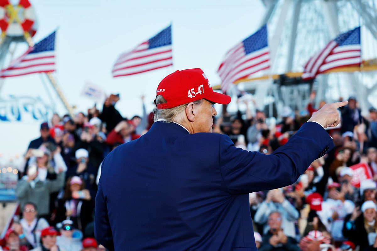 Republican presidential candidate former U.S. President Donald Trump leaves the stage after speaking during a campaign rally in Wildwood Beach on May 11, 2024 in Wildwood, New Jersey. (Michael M. Santiago/Getty Images)