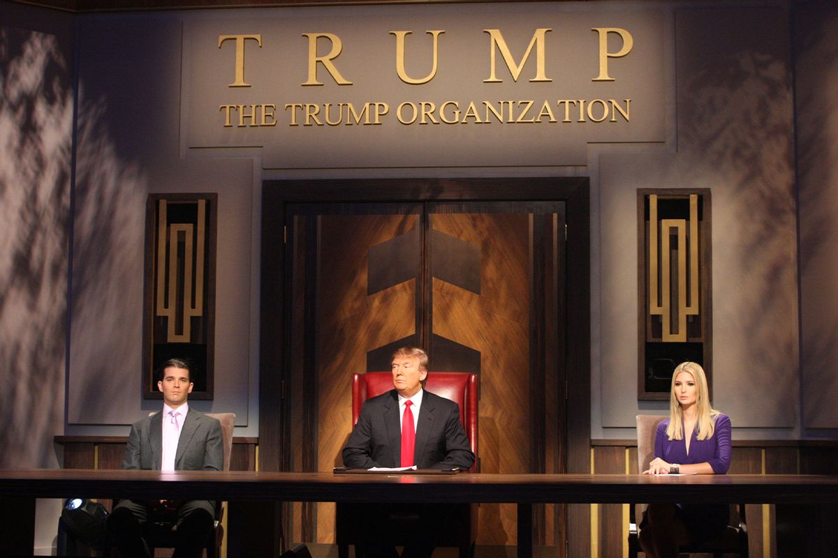 Donald Trump, Donald Trump Jr and Ivanka Trump on set during the Season Finale of the Celebrity Apprentice on May 10, 2009 in New York City. (Bill Tompkins/Getty Images)