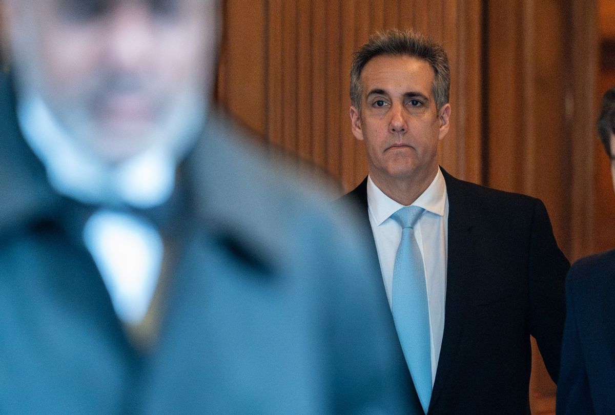 Former Donald Trump attorney Michael Cohen departs from his home to attend his second day of testimony at Manhattan Criminal Court on May 14, 2024 in New York City. (David Dee Delgado/Getty Images)