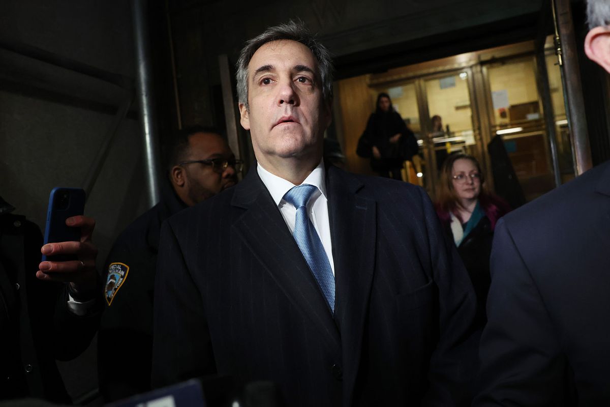 Former Donald Trump lawyer and loyalist Michael Cohen walks out of a Manhattan courthouse after testifying before a grand jury on March 13, 2023 in New York City. (Spencer Platt/Getty Images)