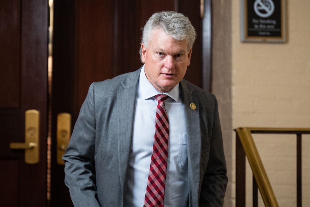 Rep. Mike Collins, R-Ga., leaves a House Republican Conference election where Rep. Blake Moore, R-Utah, won the position of vice chair, in the U.S. Capitol on Wednesday, November 8, 2023. (Tom Williams/CQ-Roll Call, Inc via Getty Images)