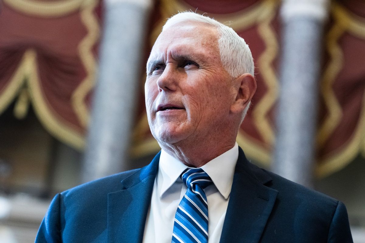 Former Vice President Mike Pence attends the unveiling ceremony for the statue of Rev. Billy Graham in the U.S. Capitol's Statuary Hall on Thursday, May 16, 2024.  (Tom Williams/CQ-Roll Call, Inc via Getty Images)