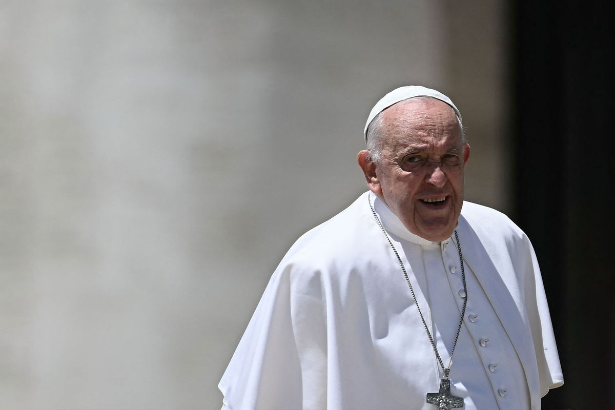 Pope Francis leaves a mass on World Children's Day at St Peter's Basilica in the Vatican on May 26, 2024. (FILIPPO MONTEFORTE/AFP via Getty Images)